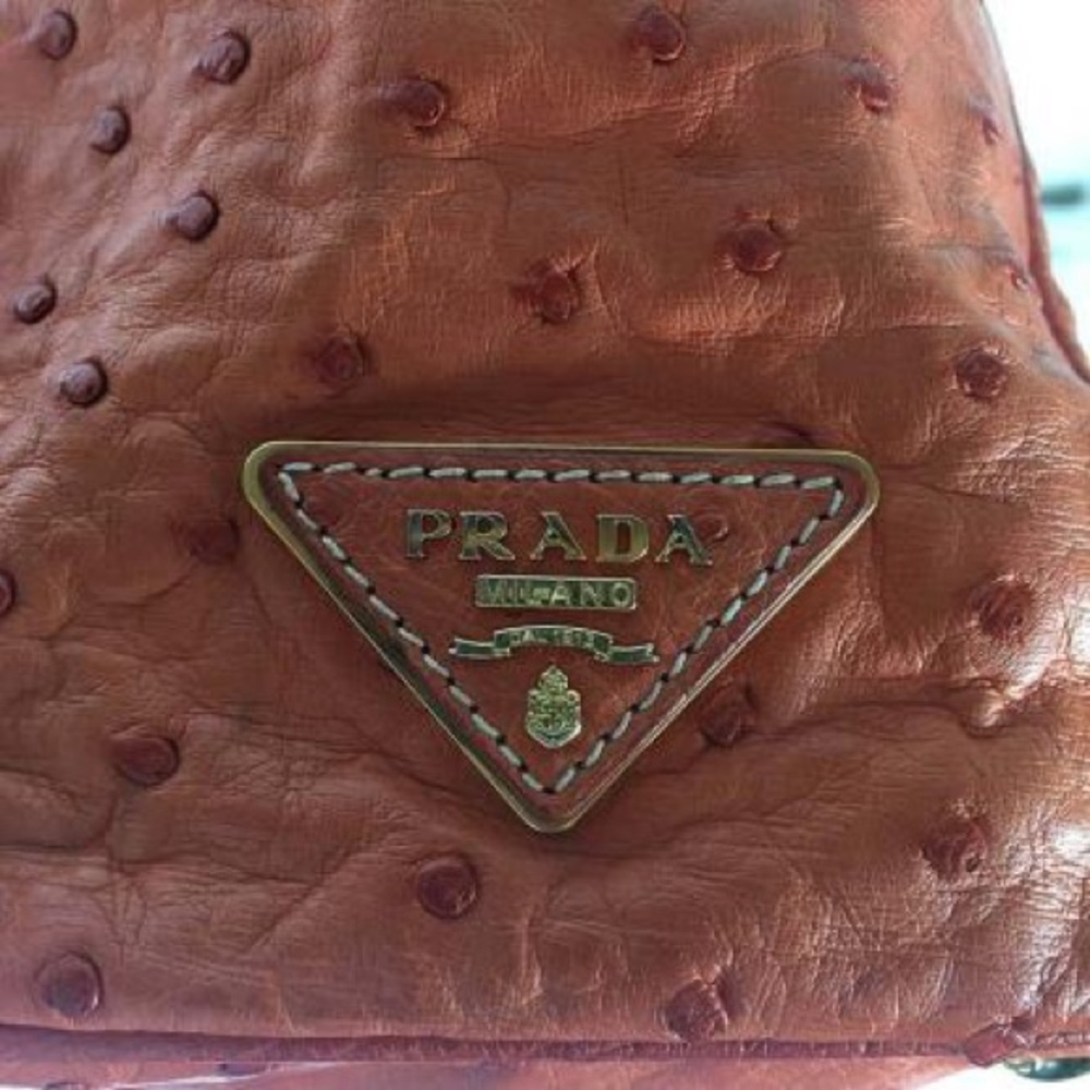 Prada Orange Ostrich Leather Satchel Tote Bag - Picture 4 of 8